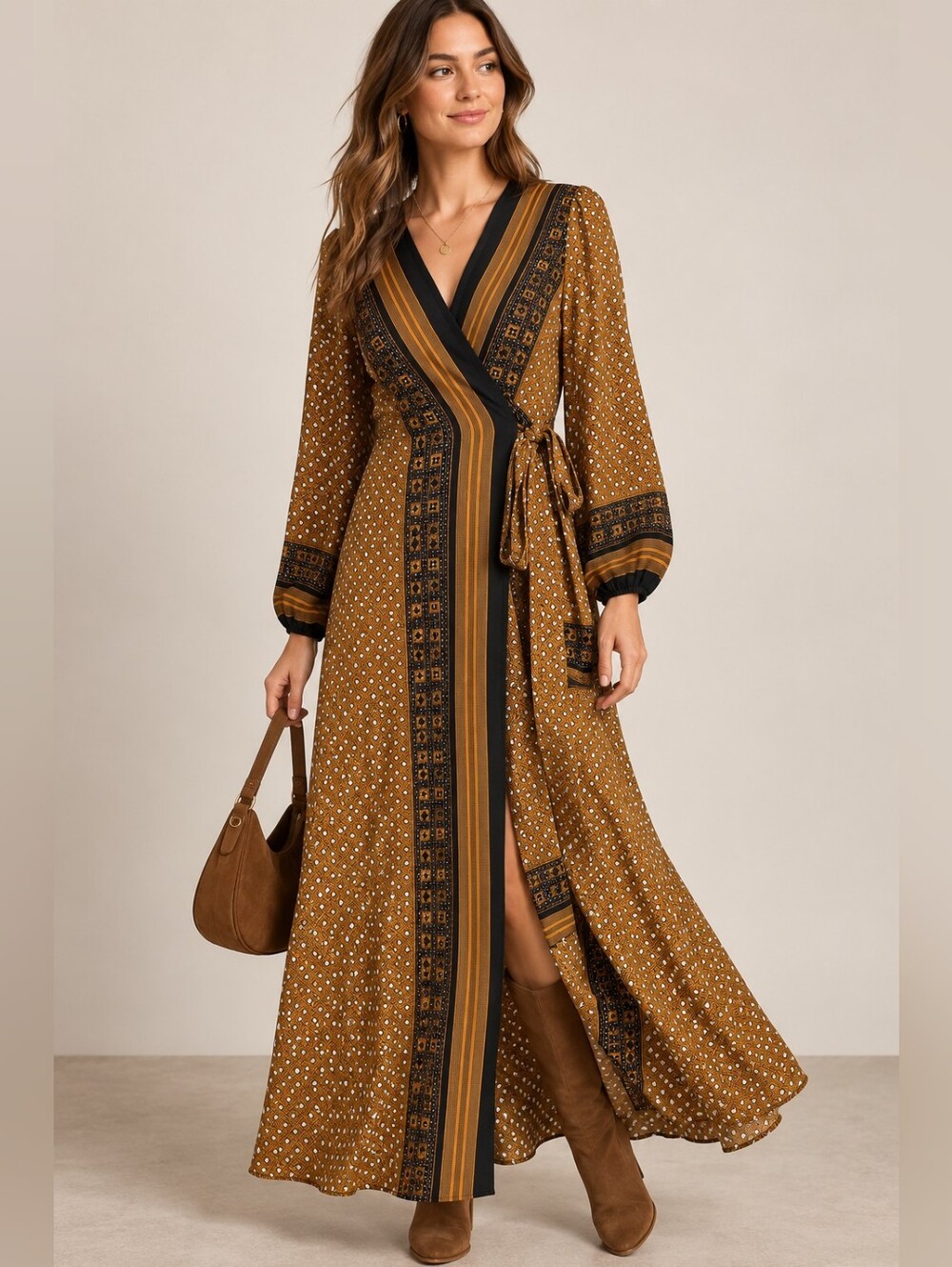 Souk + Sepia NWT Boho Border Print Wrap Maxi Dress. Size S/M
